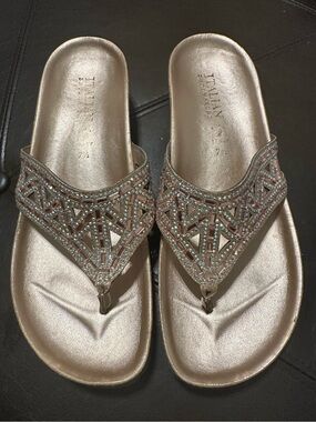 Italian Shoemakers Metallic Rose Beaded Swarovski Thong Sandals
